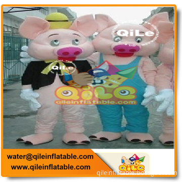 pink pig mascot and blue pig costume funny animal mascot